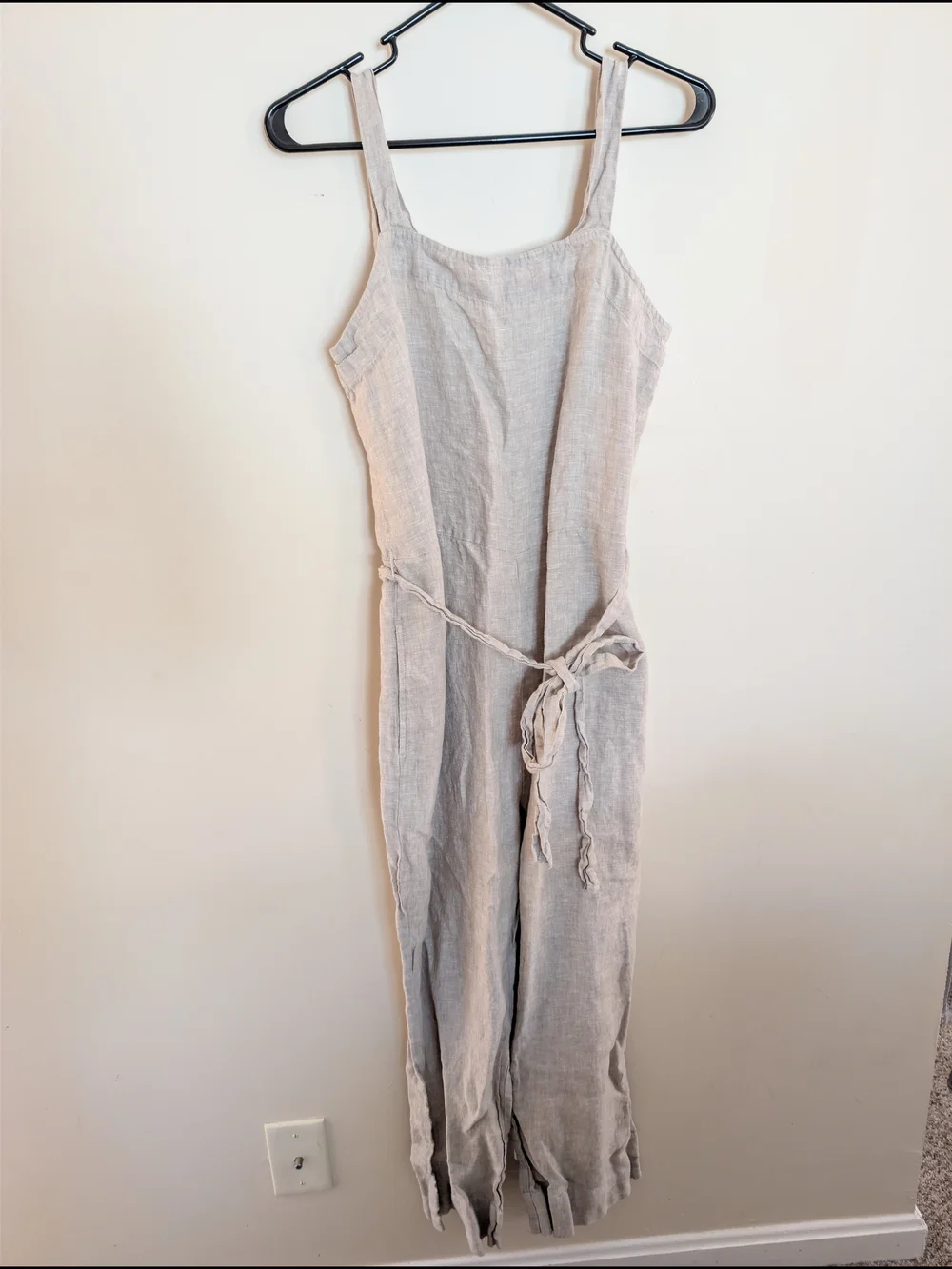 Quince NWOT 100% Linen Square Neck Belted Jumpsuit Flax Beige Size Medium